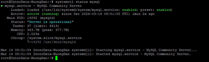 Trạng thái cài đặt MySQL thành công