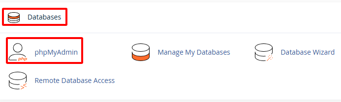 Vào Databases, chọn phpMyAdmin