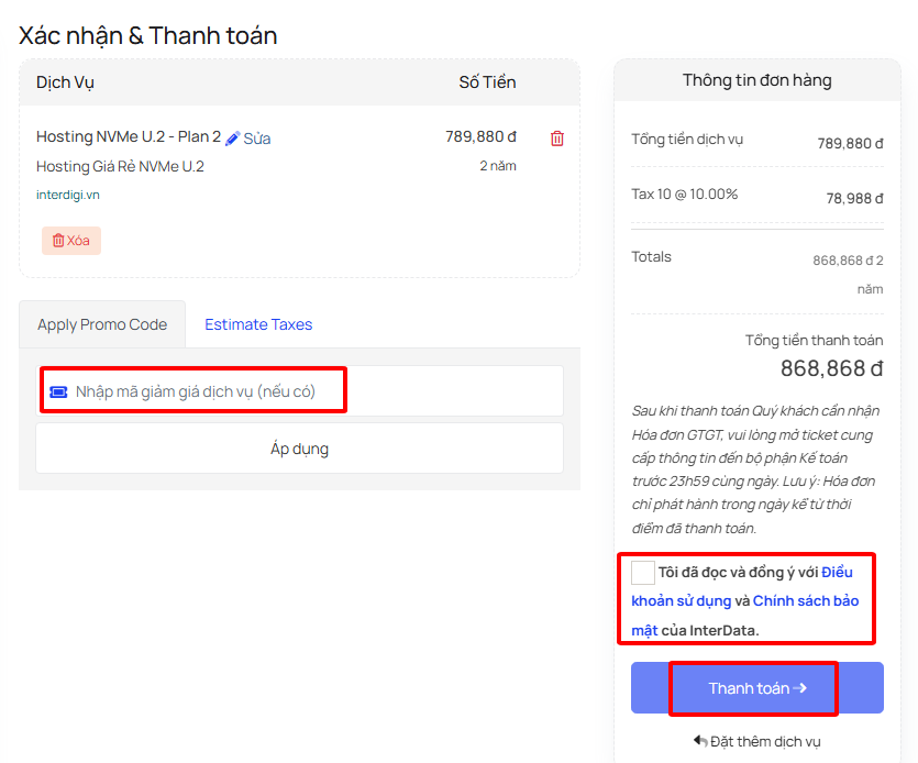 Xác nhận và thanh toán