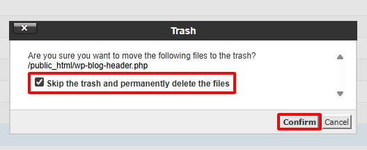 chọn Skip the trash and permanently delete the files