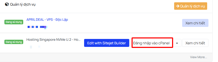chọn mục đăng nhập vào cPanel
