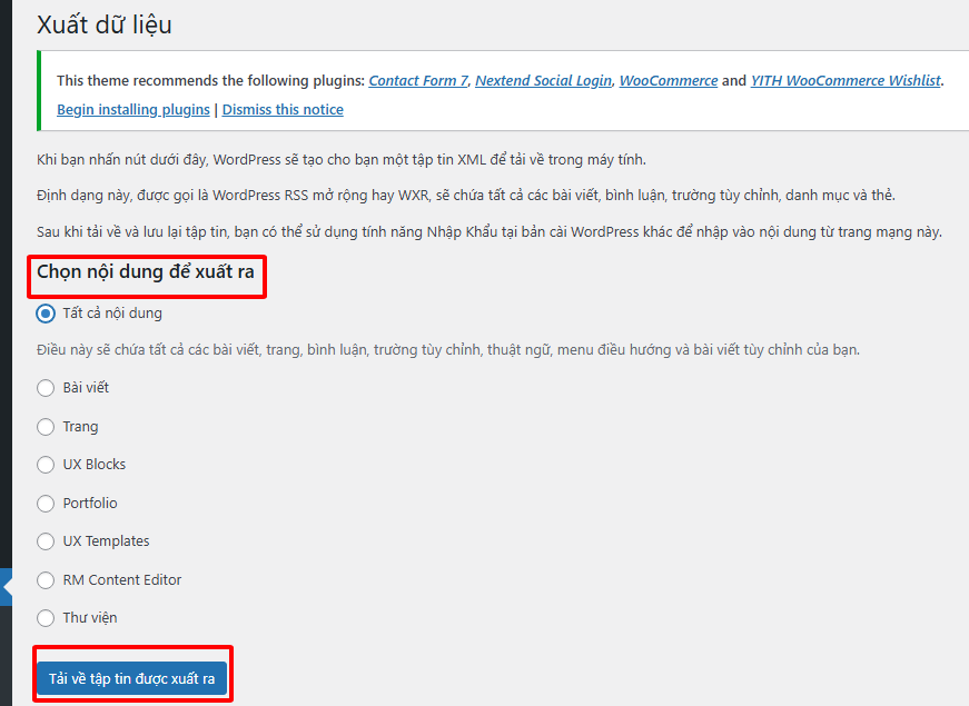 Hướng Dẫn 4+ Cách Backup Website WordPress Đơn Giản, Hiệu Quả 4 Chọn nội dung xuất ra và tải về