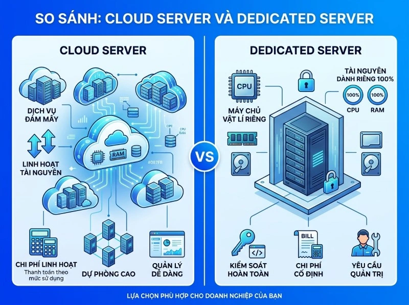 Cloud Server và Dedicated Server: Doanh nghiệp nên chọn hạ tầng nào? 1 So sánh Cloud Server và Dedicated Server