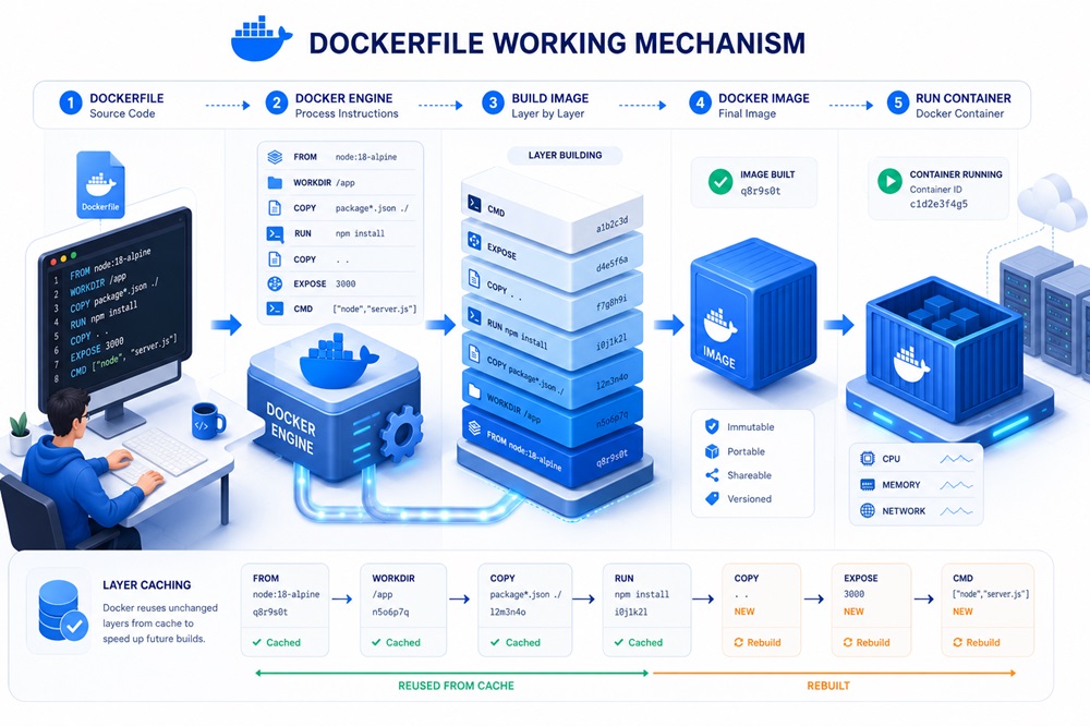 Sơ đồ cơ chế hoạt động của Dockerfile
