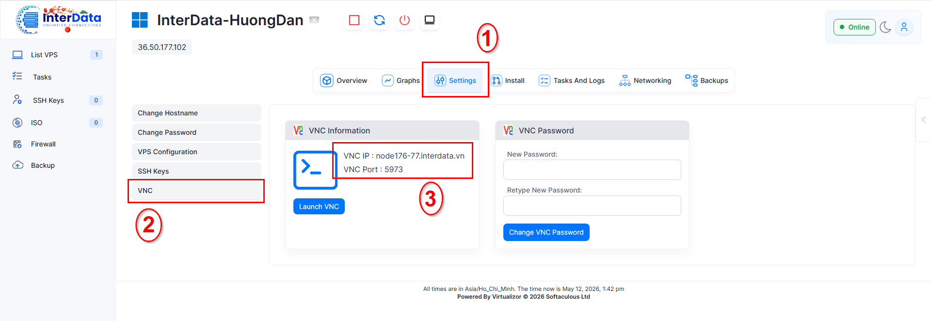 Thông tin VNC trên InterData Enduser Panel