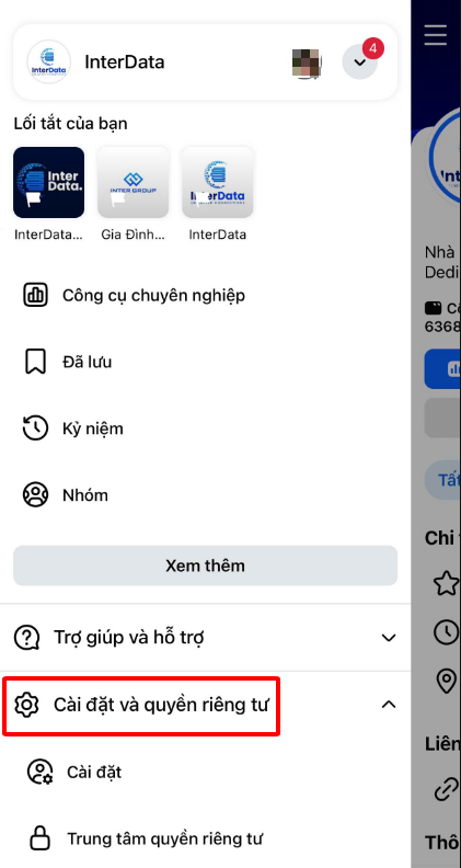 Chọn cài đặt và quyền riêng tư