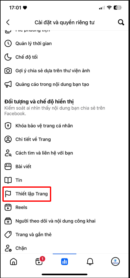 Chọn vào Thiết lập Trang