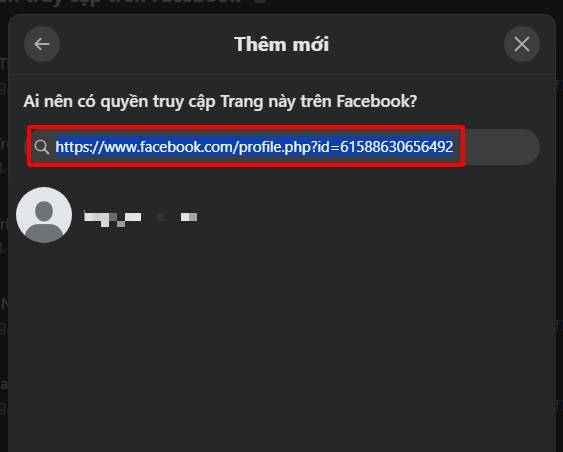 Dán tài khoản cần cấp quyền truy cập fanpage