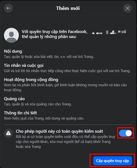 Gạt nút và cấp quyền truy cập