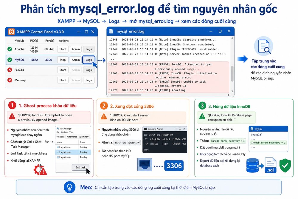 Phân tích mysql_error.log để tìm nguyên nhân gốc