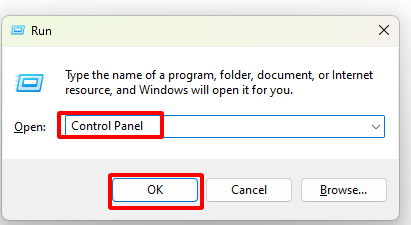truy cập Control Panel