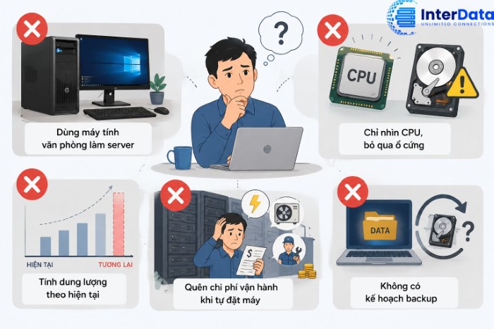 Cấu Hình Máy Chủ Cho Doanh Nghiệp Nhỏ: Chọn CPU, RAM, Ổ Cứng Bao Nhiêu Là Đủ? 4 5 sai lầm thường gặp khi chọn cấu hình máy chủ cho doanh nghiệp nhỏ