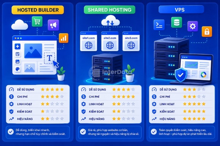 So sánh hosted builder, Shared Hosting và VPS