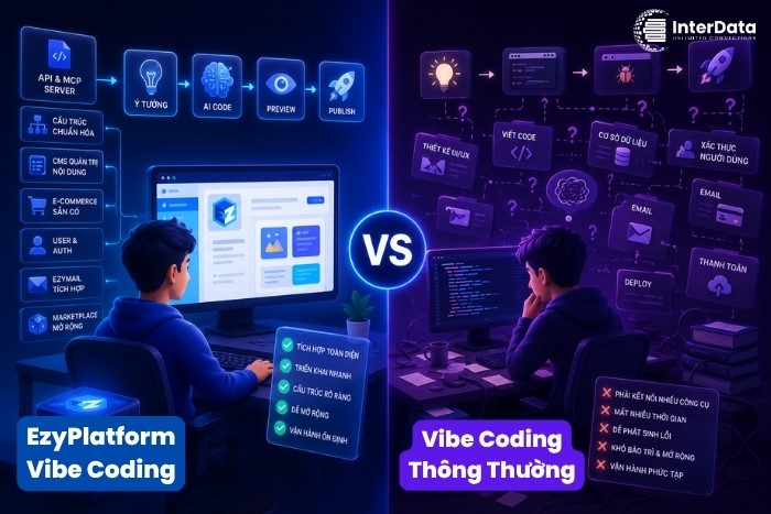 So sánh vibe coding bằng EzyPlatform và vibe coding thông thường