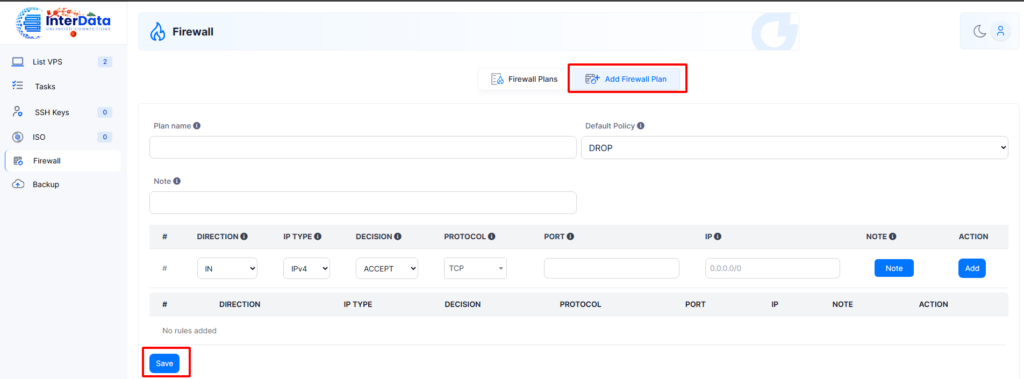 Cách Add Firewall Plan – Tạo Firewall Plan