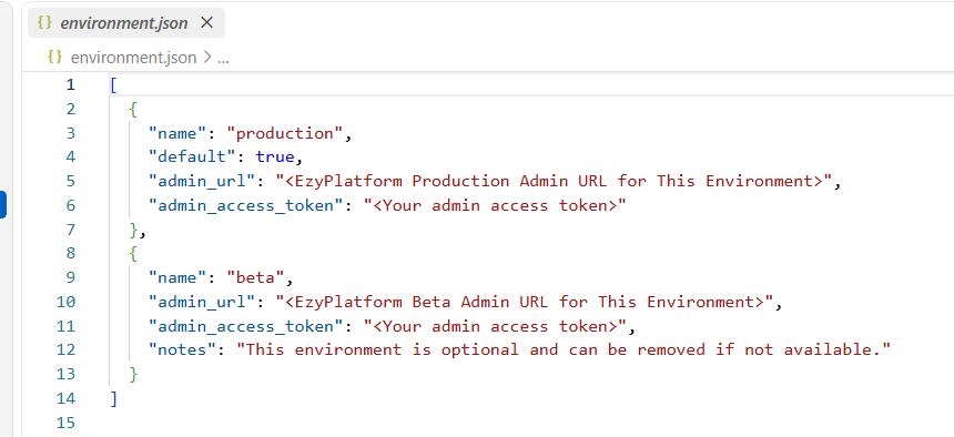 Cấu hình file enviroment.json