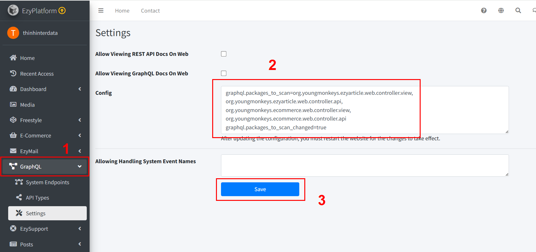 Cấu hình packages_to_scan trên admin EzyPlatform 1