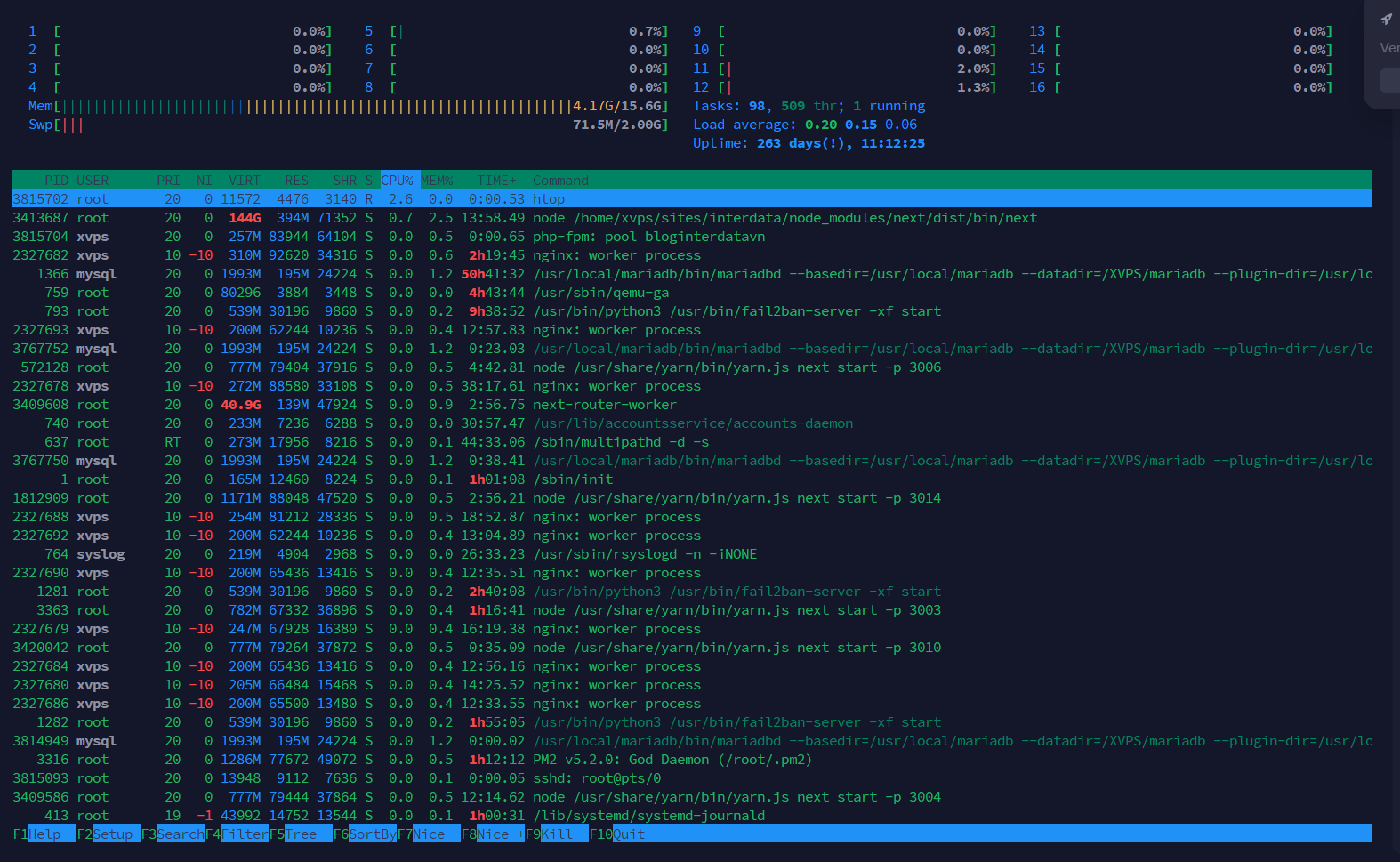 Kiểm tra CPU VPS bằng lệnh htop