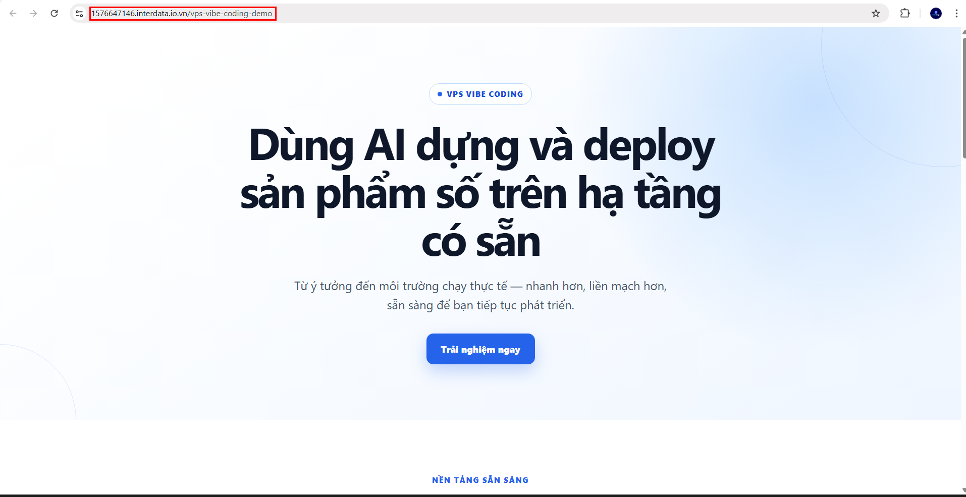 Landing page hoàn chỉnh đã được publish