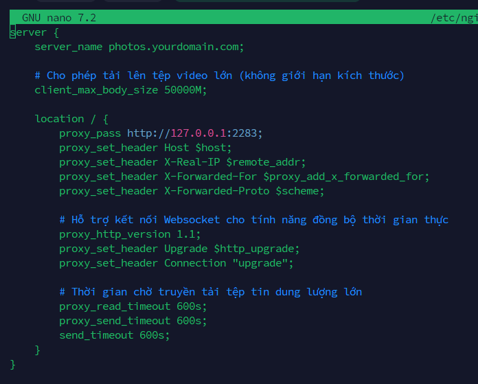 Hướng Dẫn Cài Đặt Và Sử Dụng Immich Trên Ubuntu Bằng Docker Compose 8 Cấu hình Nginx Reverse Proxy