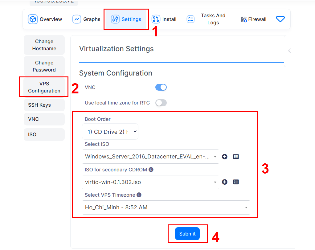 Hướng Dẫn Cách Thêm File ISO Lên VPS - Tạo ISO URL Trực Tiếp 11 Thiết lập boot order