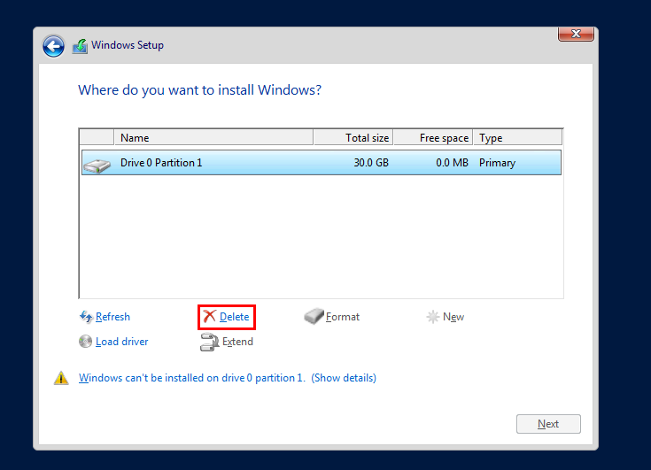 Hướng Dẫn Cách Thêm File ISO Lên VPS - Tạo ISO URL Trực Tiếp 24 Kiểm tra thông báo lỗi khi Windows không thể cài lên phân vùng đã chọn
