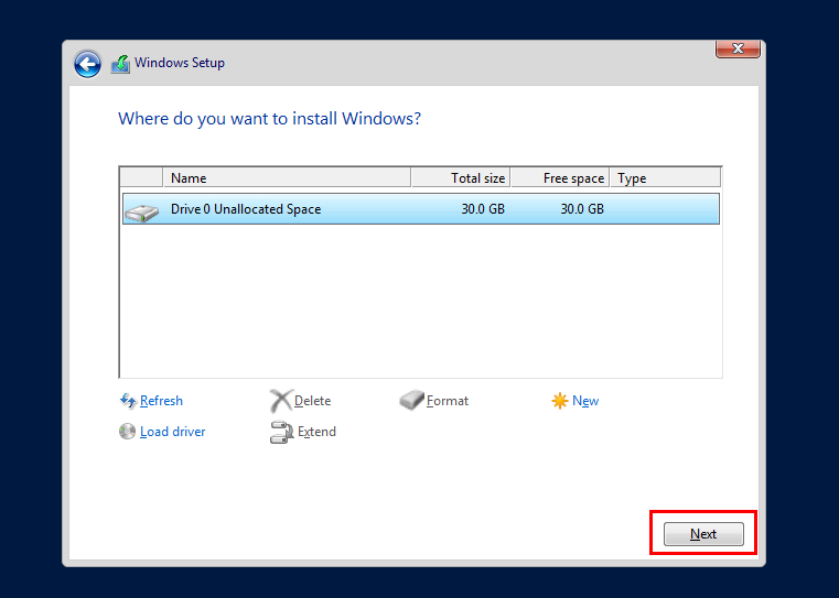 Hướng Dẫn Cách Thêm File ISO Lên VPS - Tạo ISO URL Trực Tiếp 25 Chọn phân vùng cài Windows Server và nhấn Next