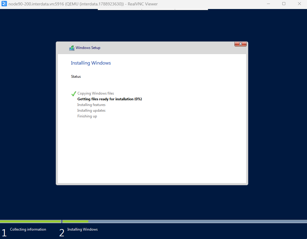 Hướng Dẫn Cách Thêm File ISO Lên VPS - Tạo ISO URL Trực Tiếp 26 Windows Setup đang cài đặt hệ điều hành trên VPS