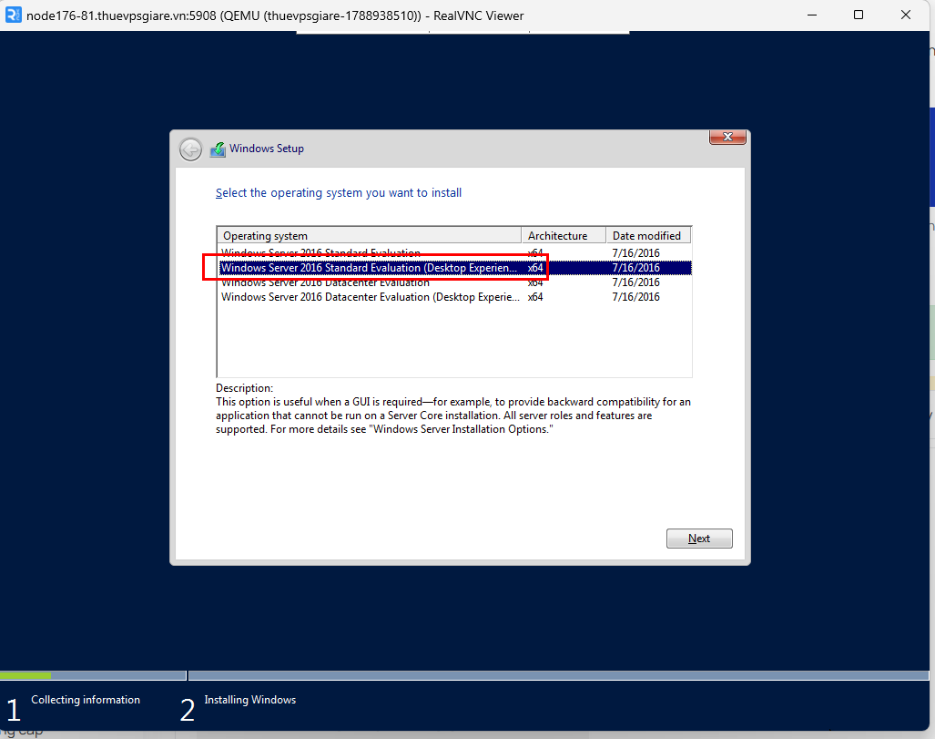 Hướng Dẫn Cách Thêm File ISO Lên VPS - Tạo ISO URL Trực Tiếp 16 Chọn phiên bản Windows Server có Desktop Experience