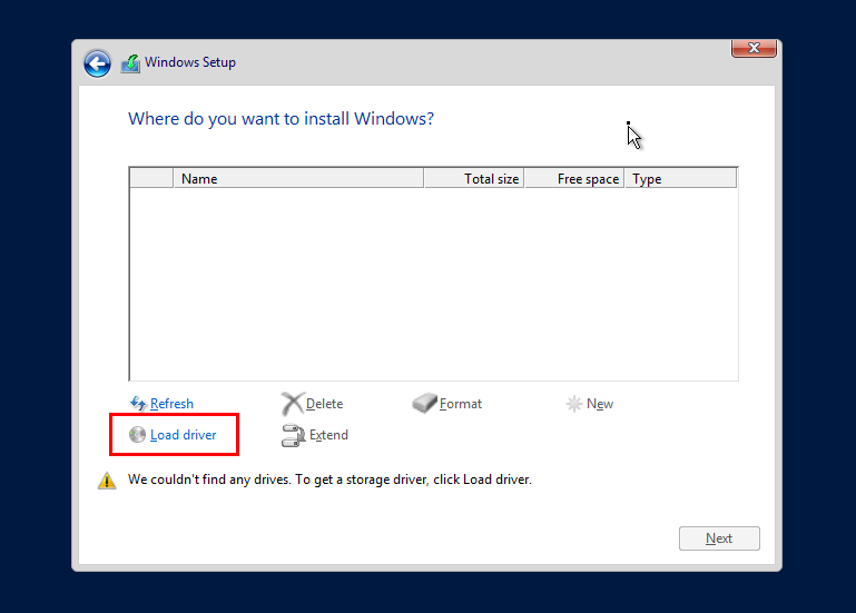 Hướng Dẫn Cách Thêm File ISO Lên VPS - Tạo ISO URL Trực Tiếp 19 Nhấn Load driver khi Windows Setup chưa nhận ổ đĩa