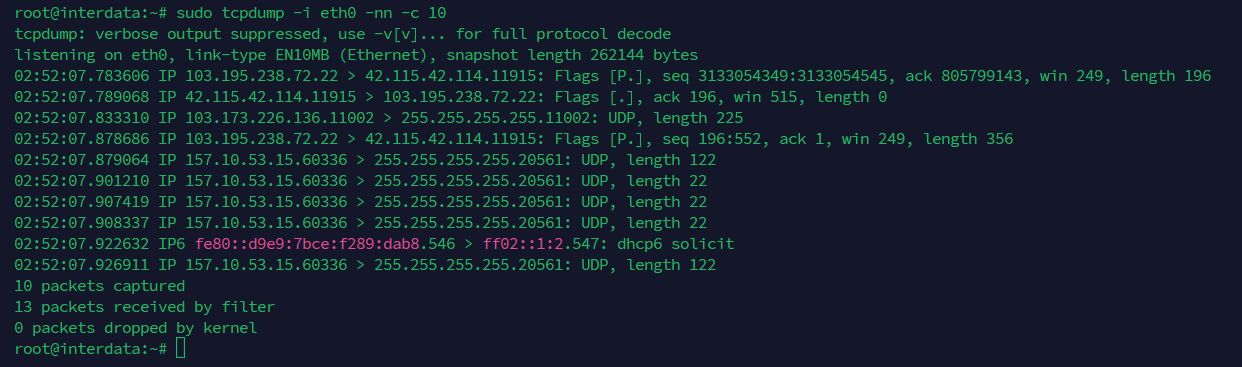 Hướng Dẫn Sử Dụng Lệnh tcpdump Trên Linux Từ Cơ Bản Đến Nâng Cao 5 Bắt gói tin trên giao diện mạng xác định bằng lệnh tcpdump