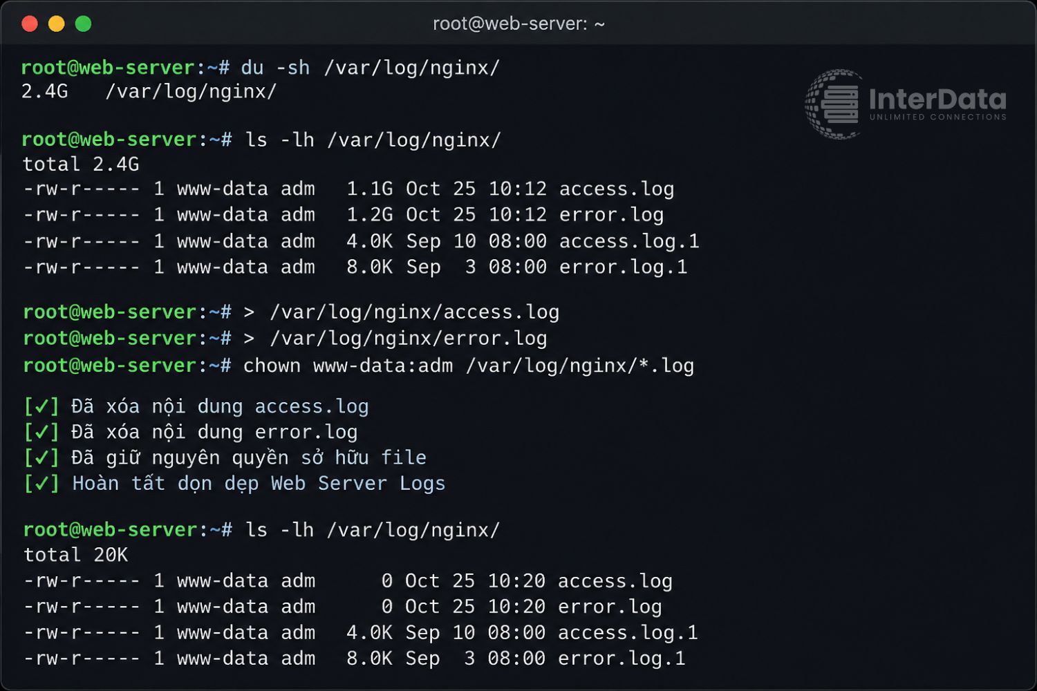 Xóa log Nginx Web Server